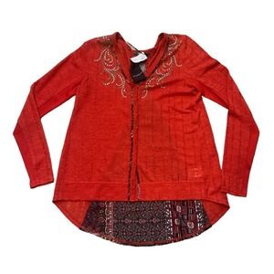 Miss Me Embellished Cardigan jacket Rust Size medium Women's lightweight NWT